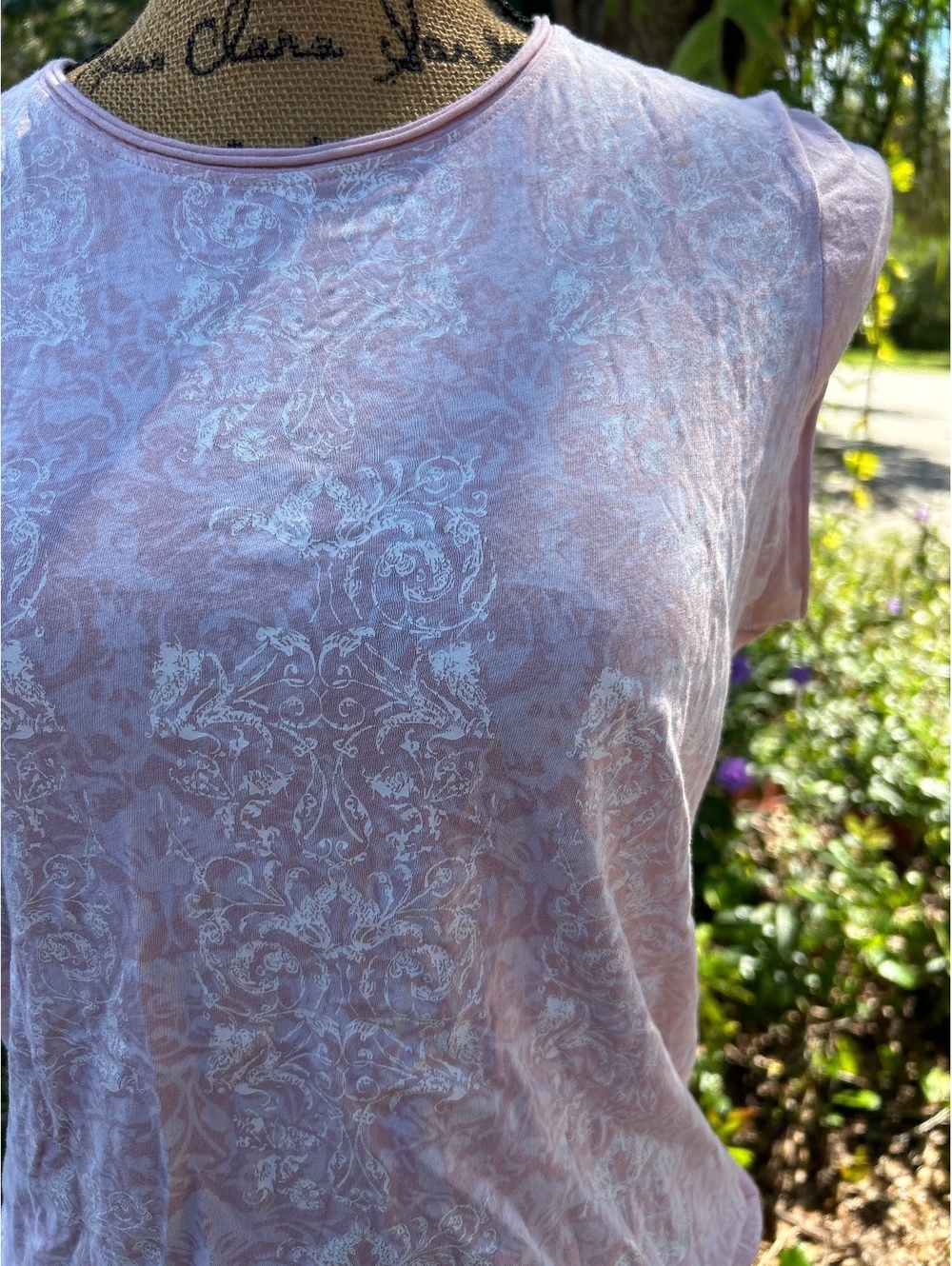 Light Pink Short Sleeve Women's Top with Subtle White Pattern